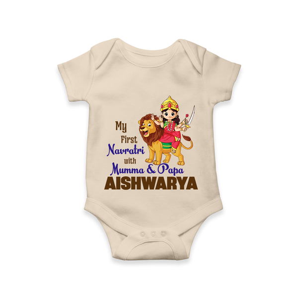 My First Navratri Mamma Papa Blessings Personalized Romper - IVORY - New Born (Chest 14")