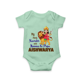 My First Navratri Mamma Papa Blessings Personalized Romper - MINT GREEN - New Born (Chest 14")