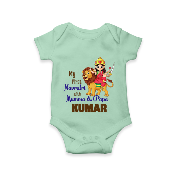 My First Navratri With Mumma and Papa Romper/Onesie | Custom Baby Romper/Onesie for Family Fun - MINT GREEN - New Born (Chest 14")