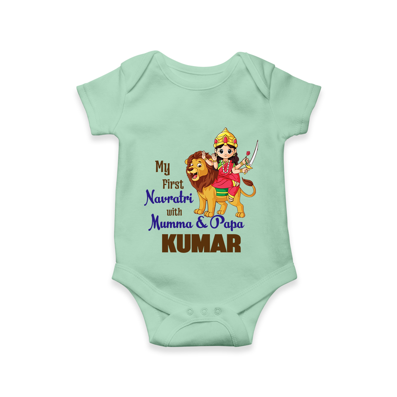 My First Navratri With Mumma and Papa Romper/Onesie | Custom Baby Romper/Onesie for Family Fun - MINT GREEN - New Born (Chest 14")
