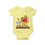 My First Navratri Mamma Papa Blessings Personalized Romper - PASTEL YELLOW - New Born (Chest 14")