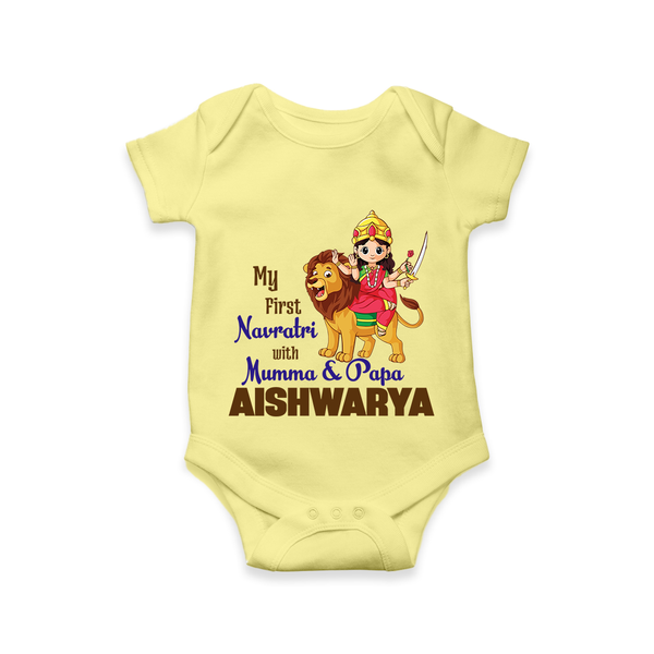 My First Navratri Mamma Papa Blessings Personalized Romper - PASTEL YELLOW - New Born (Chest 14")