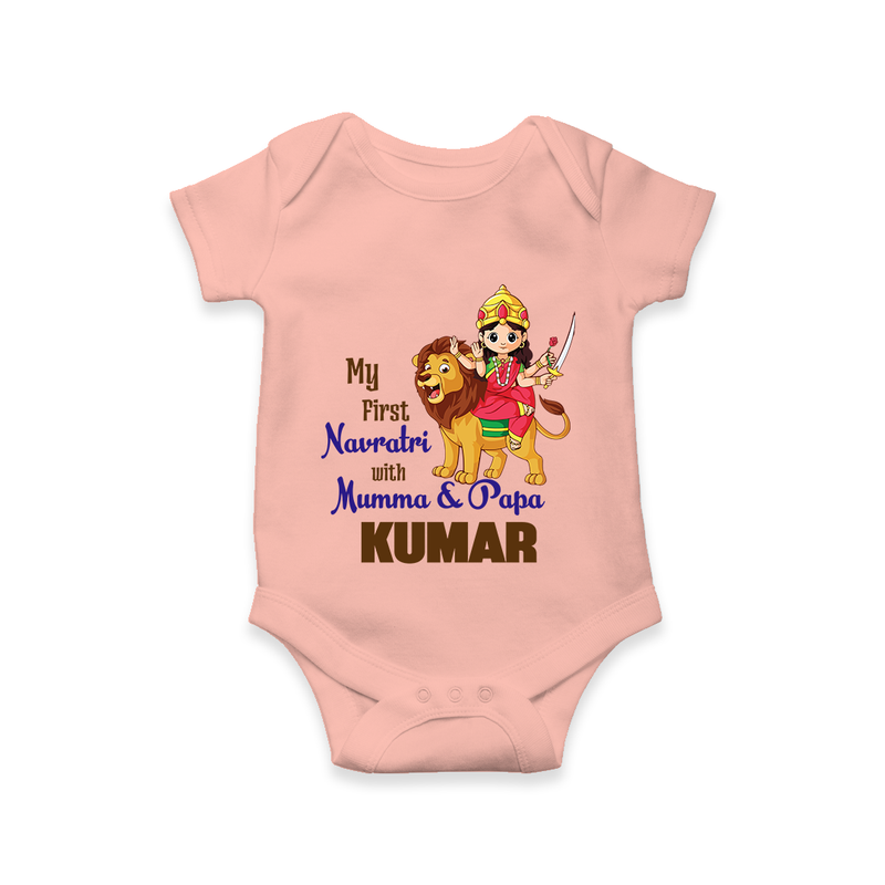 My First Navratri With Mumma and Papa Romper/Onesie | Custom Baby Romper/Onesie for Family Fun - PEACH - New Born (Chest 14")