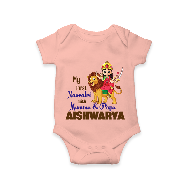 My First Navratri Mamma Papa Blessings Personalized Romper - PEACH - New Born (Chest 14")