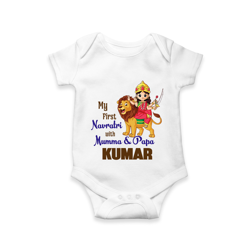 My First Navratri With Mumma and Papa Romper/Onesie | Custom Baby Romper/Onesie for Family Fun - WHITE - New Born (Chest 14")