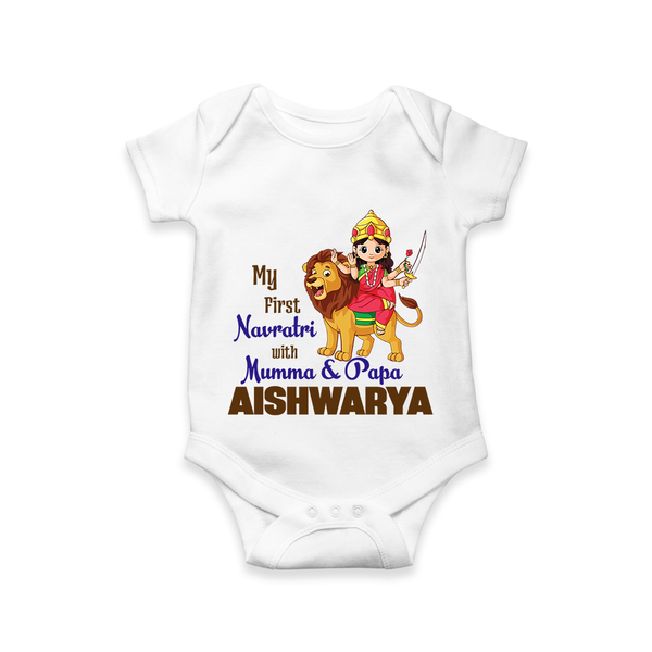 My First Navratri Mamma Papa Blessings Personalized Romper - WHITE - New Born (Chest 14")