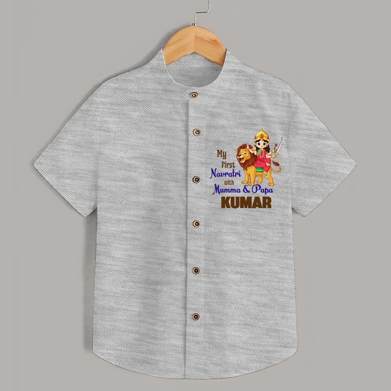My First Navratri With Mumma and Papa Shirt | Custom Baby Shirt for Family Fun - GREY - 0 - 6 Months Old (Chest 23")