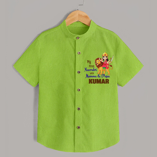My First Navratri With Mumma and Papa Shirt | Custom Baby Shirt for Family Fun - LIME GREEN - 0 - 6 Months Old (Chest 23")