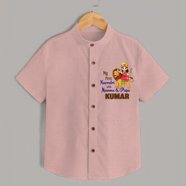 My First Navratri With Mumma and Papa Shirt | Custom Baby Shirt for Family Fun - PEACH - 0 - 6 Months Old (Chest 23")