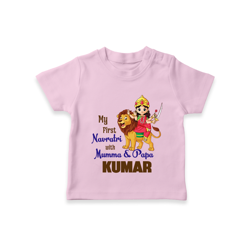My First Navratri With Mumma and Papa T-shirt | Custom Baby T-shirt for Family Fun - BABY PINK - 0-5 Months Old (Chest 17")