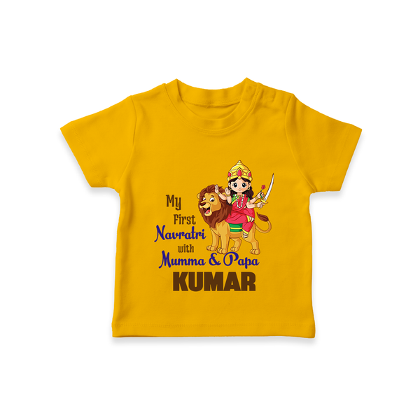 My First Navratri With Mumma and Papa T-shirt | Custom Baby T-shirt for Family Fun - CHROME YELLOW - 0-5 Months Old (Chest 17")