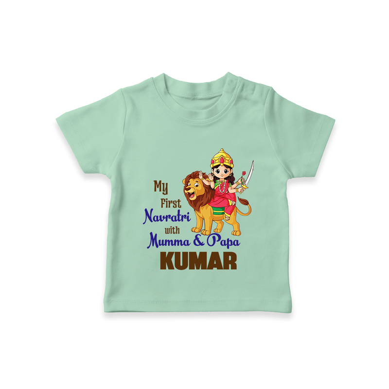 My First Navratri With Mumma and Papa T-shirt | Custom Baby T-shirt for Family Fun - MINT GREEN - 0-5 Months Old (Chest 17")