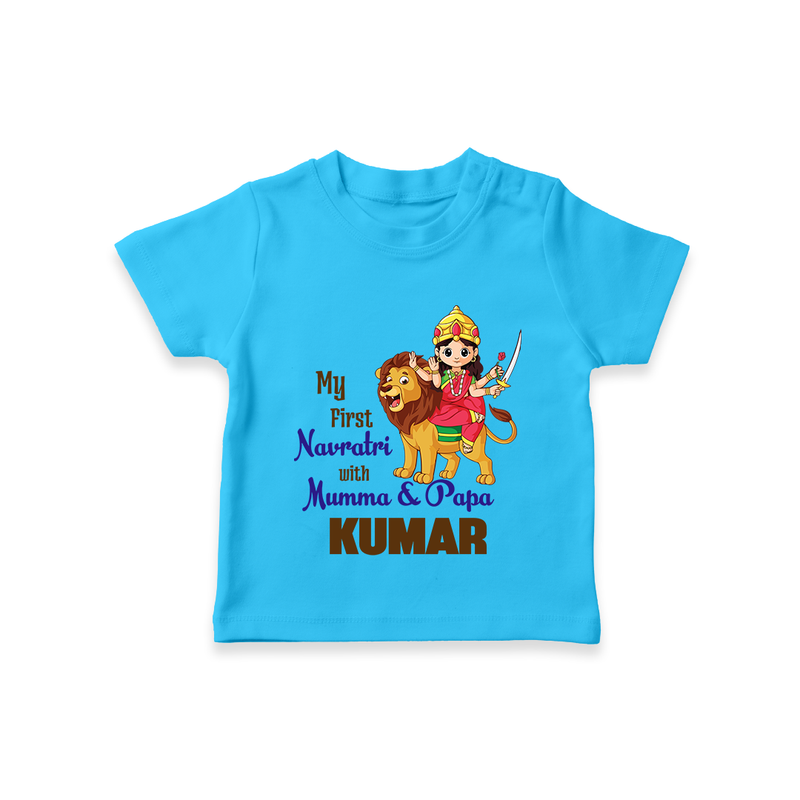 My First Navratri With Mumma and Papa T-shirt | Custom Baby T-shirt for Family Fun - SKY BLUE - 0-5 Months Old (Chest 17")