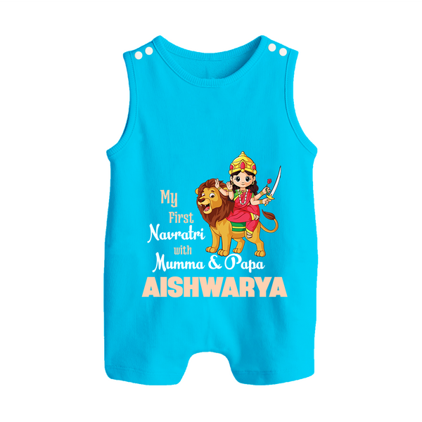 My First Navratri Mamma Papa Blessings Personalized Button Romper - SKY BLUE - New Born (Chest 18")