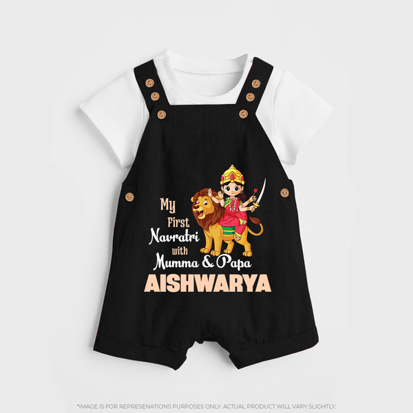 My First Navratri Mamma Papa Blessings Personalized Dungaree - BLACK - 0 - 5 Months Old (Chest 18")