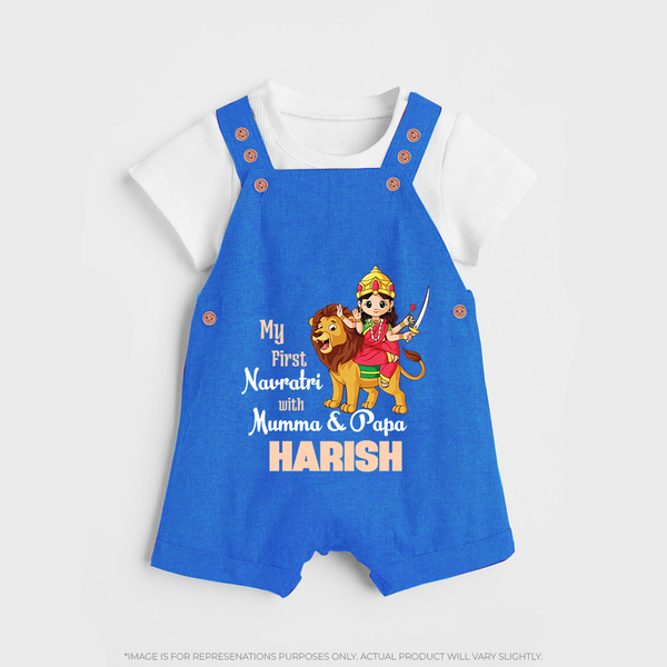 My First Navratri With Mumma and Papa Dungaree set | Custom Baby Dungaree set for Family Fun - COBALT BLUE - 0 - 5 Months Old (Chest 18")