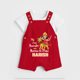 My First Navratri With Mumma and Papa Dungaree set | Custom Baby Dungaree set for Family Fun - RED - 0 - 5 Months Old (Chest 18")