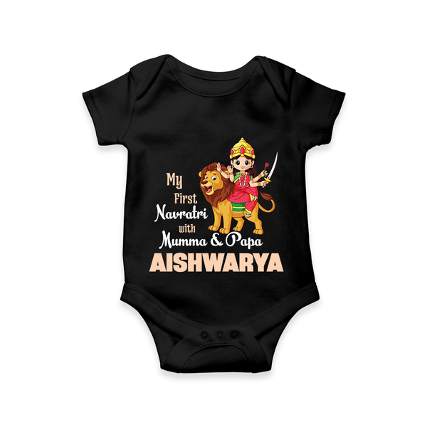 My First Navratri Mamma Papa Blessings Personalized Romper - BLACK - New Born (Chest 14")