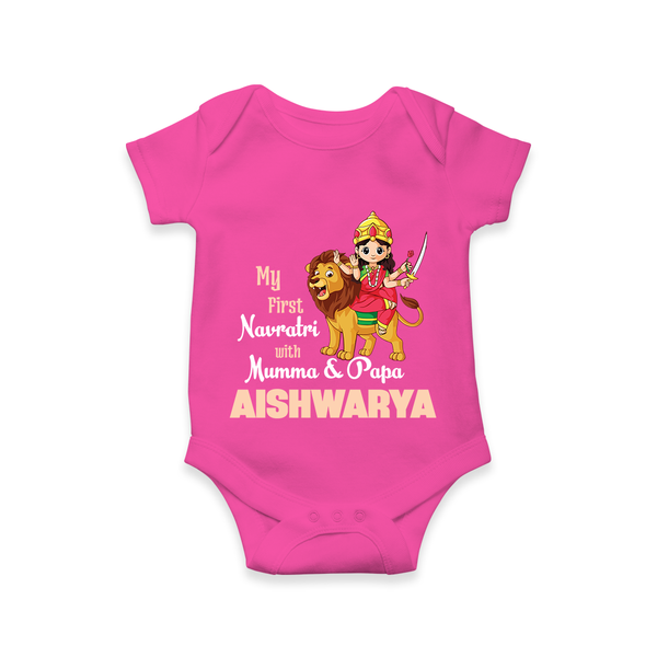 My First Navratri Mamma Papa Blessings Personalized Romper - HOT PINK - New Born (Chest 14")