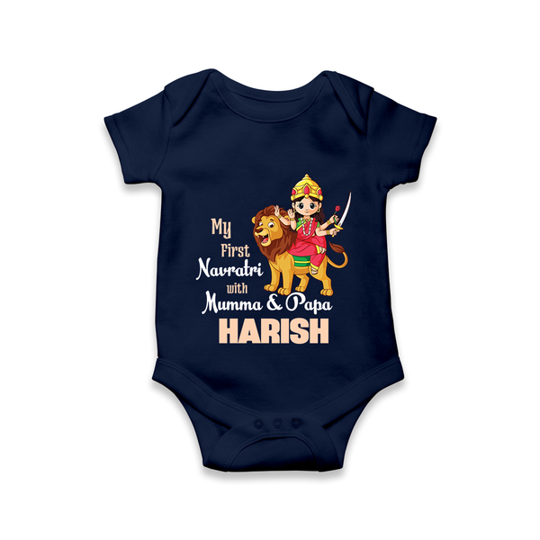 My First Navratri With Mumma and Papa Romper/Onesie | Custom Baby Romper/Onesie for Family Fun - NAVY BLUE - New Born (Chest 14")