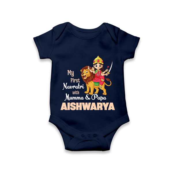 My First Navratri Mamma Papa Blessings Personalized Romper - NAVY BLUE - New Born (Chest 14")