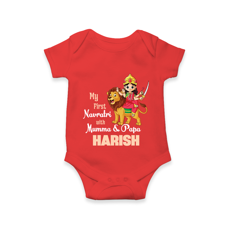 My First Navratri With Mumma and Papa Romper/Onesie | Custom Baby Romper/Onesie for Family Fun - RED - New Born (Chest 14")