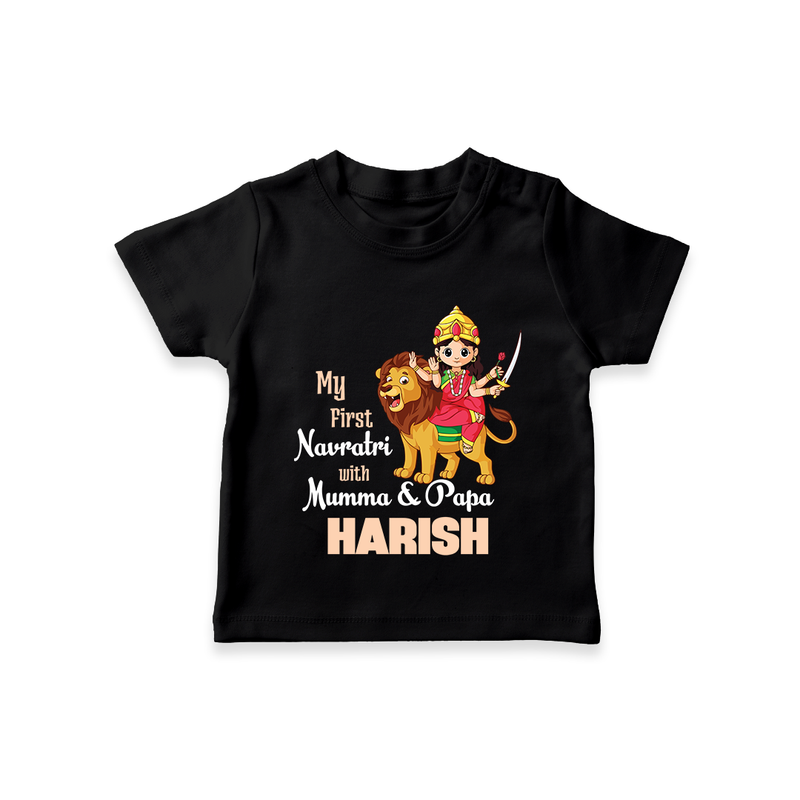 My First Navratri With Mumma and Papa T-shirt | Custom Baby T-shirt for Family Fun - BLACK - 0-5 Months Old (Chest 17")