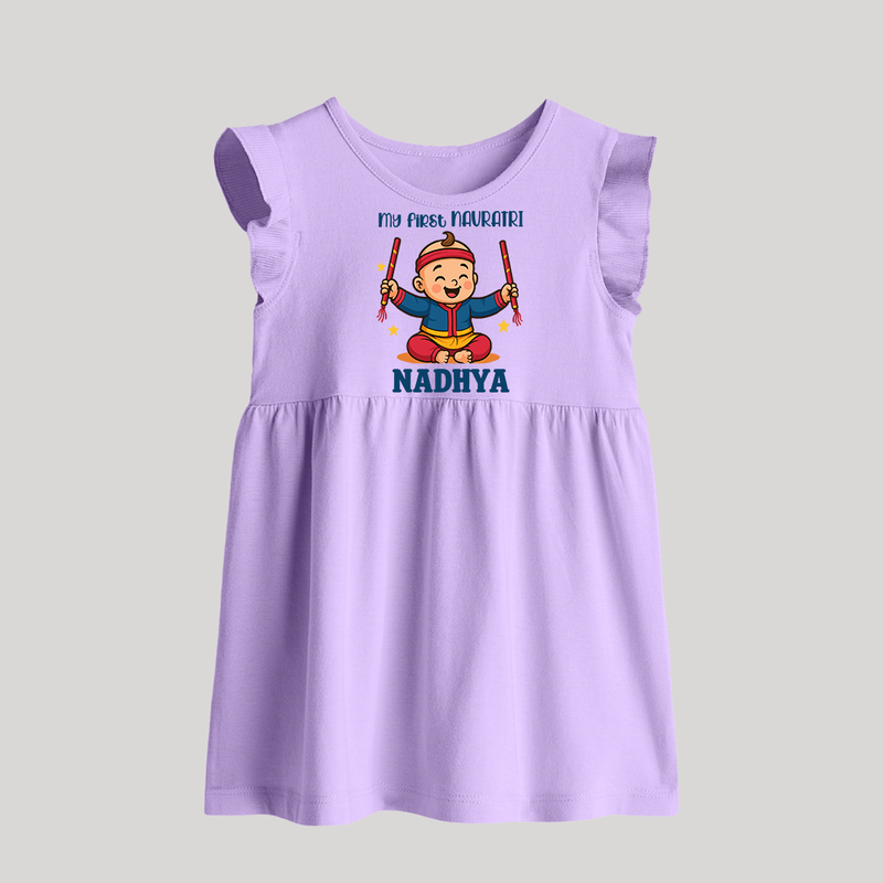 My First Navratri Baby frock | Personalized Baby frock for Navratri Celebration - LILAC - 0 - 3 Months Old (Chest 17")