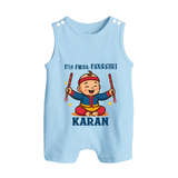 My First Navratri Dandiya Boy Personalized Button Romper - BABY BLUE - New Born (Chest 18")