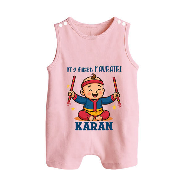 My First Navratri Dandiya Boy Personalized Button Romper - BABY PINK - New Born (Chest 18")