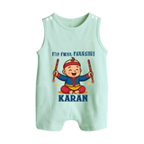 My First Navratri Dandiya Boy Personalized Button Romper - MINT GREEN - New Born (Chest 18")