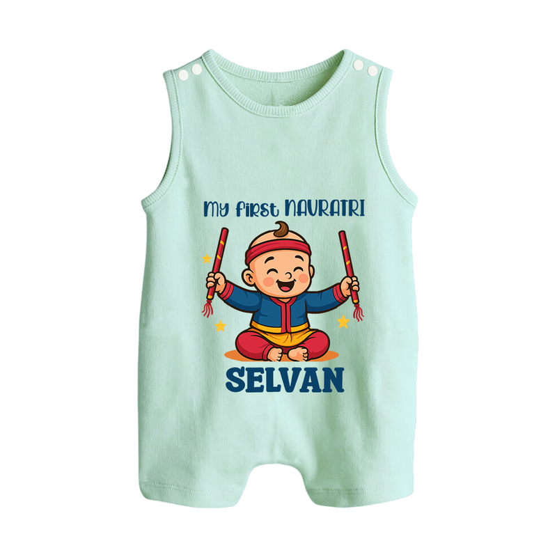 My First Navratri Romper suit/sleeveless romper | Personalized Baby Romper suit/sleeveless romper for Navratri Celebration - MINT GREEN - 0 - 5 Months Old (Chest 18")