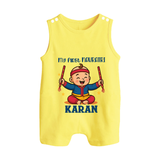 My First Navratri Dandiya Boy Personalized Button Romper - PASTEL YELLOW - New Born (Chest 18")