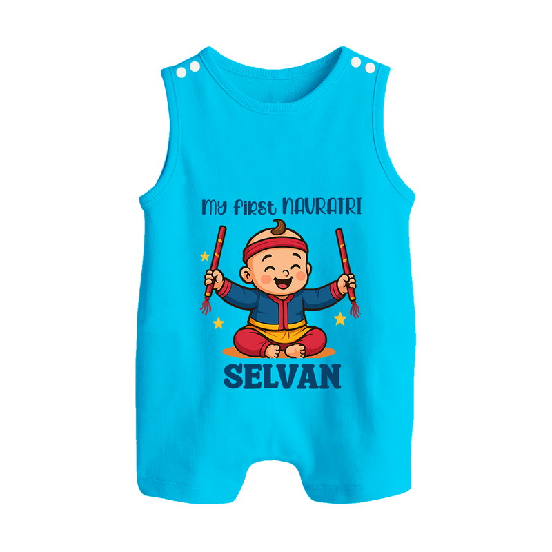 My First Navratri Romper suit/sleeveless romper | Personalized Baby Romper suit/sleeveless romper for Navratri Celebration - SKY BLUE - 0 - 5 Months Old (Chest 18")