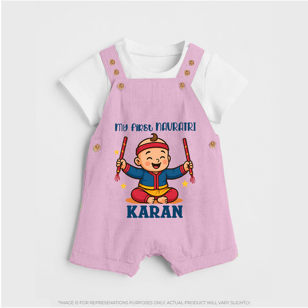 My First Navratri Dandiya Boy Personalized Dungaree - BABY PINK - 0 - 5 Months Old (Chest 18")