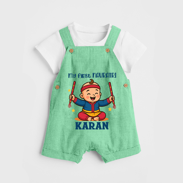 My First Navratri Dandiya Boy Personalized Dungaree - GREEN - 0 - 5 Months Old (Chest 18")