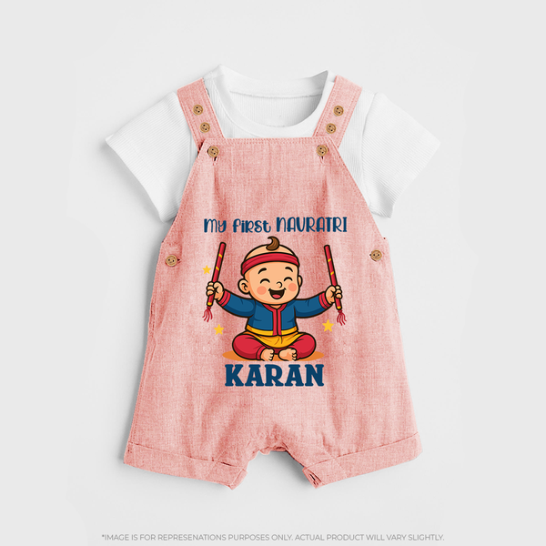My First Navratri Dandiya Boy Personalized Dungaree - PEACH - 0 - 5 Months Old (Chest 18")