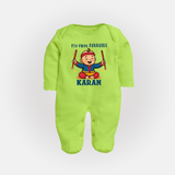 My First Navratri Dandiya Boy Personalized Full Body Suit - LIME GREEN - New Born (Chest 7.5")