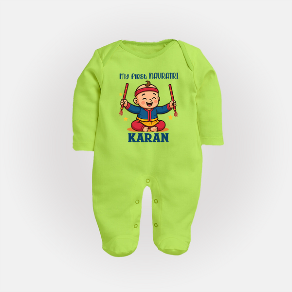 My First Navratri Dandiya Boy Personalized Full Body Suit - LIME GREEN - New Born (Chest 7.5")