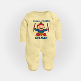 My First Navratri Sleep suit/full sleeve body suit | Personalized Baby Sleep suit/full sleeve body suit for Navratri Celebration - PASTEL YELLOW - New Born (Chest 7.5")