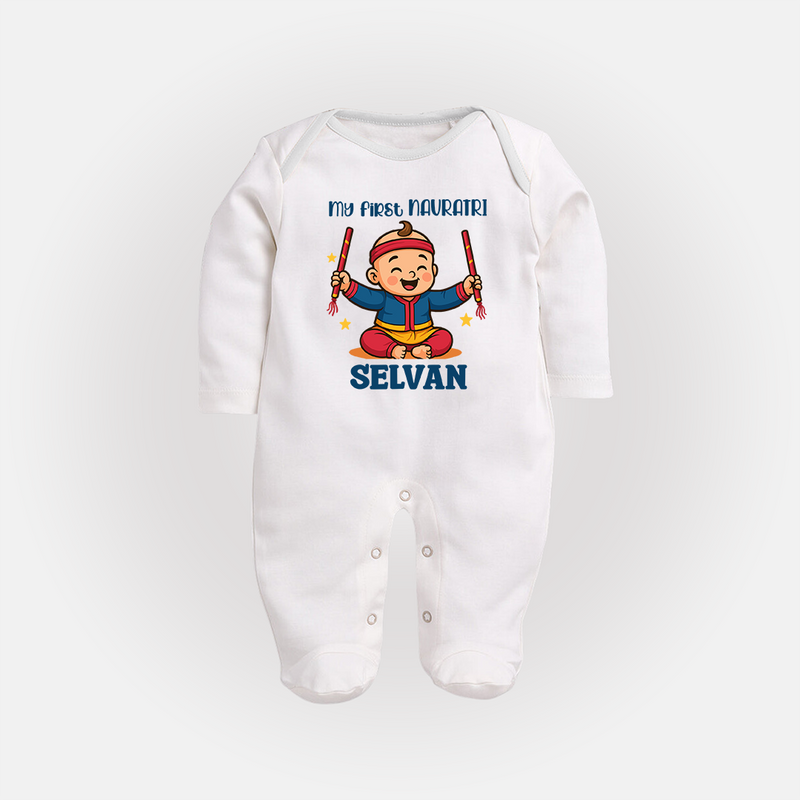 My First Navratri Sleep suit/full sleeve body suit | Personalized Baby Sleep suit/full sleeve body suit for Navratri Celebration - WHITE - New Born (Chest 7.5")