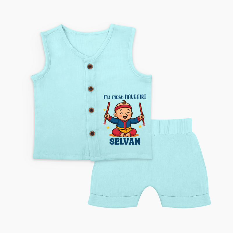 My First Navratri Jabla Set | Personalized Baby Jabla Set for Navratri Celebration - BABY BLUE - 0 - 3 Months Old (Chest 9.8")