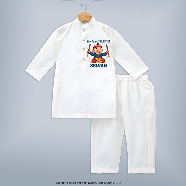 My First Navratri Kurta Set | Personalized Baby Kurta Set for Navratri Celebration - WHITE - 3 - 6 Months Old (Chest 24", Kurta Length 14'', Waist 19", Pant Length 14")