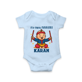 My First Navratri Dandiya Boy Personalized Romper - BABY BLUE - New Born (Chest 14")