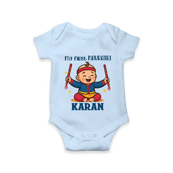 My First Navratri Dandiya Boy Personalized Romper - BABY BLUE - New Born (Chest 14")