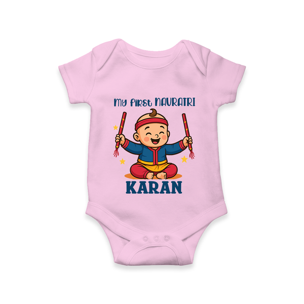 My First Navratri Dandiya Boy Personalized Romper - BABY PINK - New Born (Chest 14")