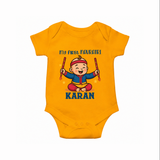 My First Navratri Dandiya Boy Personalized Romper - CHROME YELLOW - New Born (Chest 14")