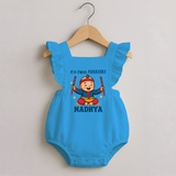 My First Navratri Romper frock | Personalized Baby Romper frock for Navratri Celebration - SKY BLUE - 0 - 3 Months Old (Chest 19")