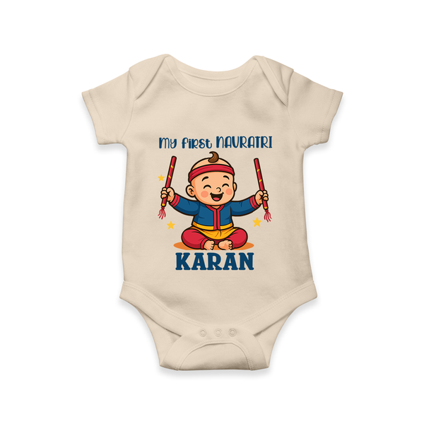 My First Navratri Dandiya Boy Personalized Romper - IVORY - New Born (Chest 14")