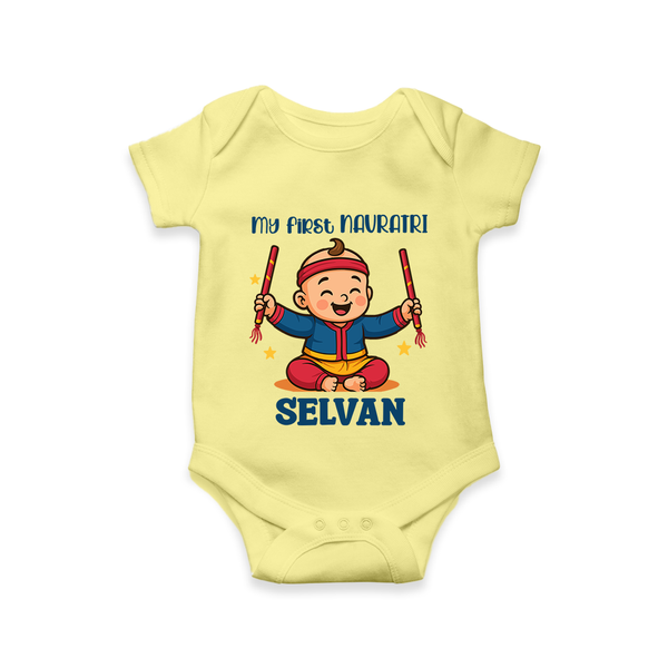 My First Navratri Romper/Onesie | Personalized Baby Romper/Onesie for Navratri Celebration - PASTEL YELLOW - New Born (Chest 14")